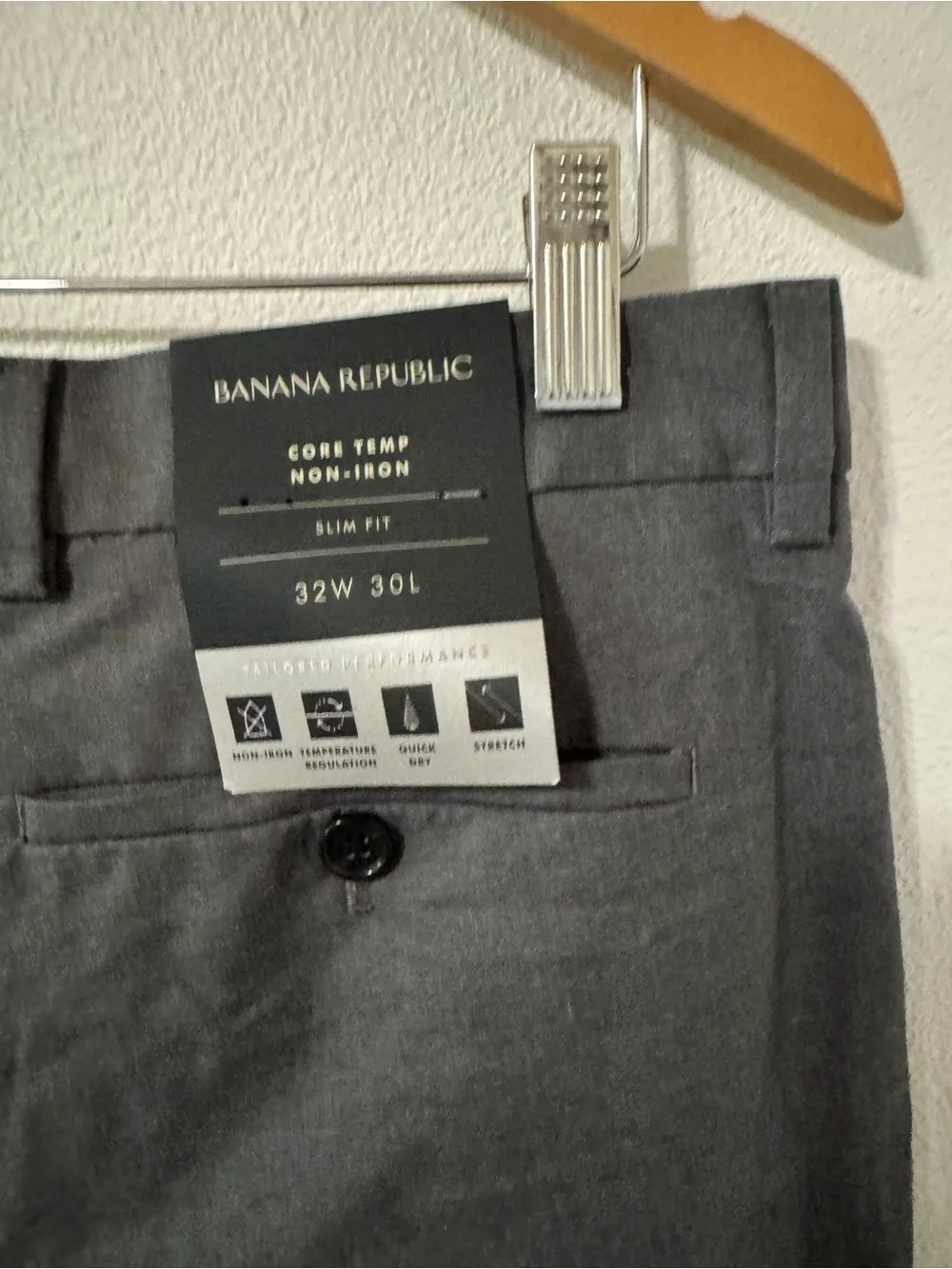 Banana Republic Core Temp Non Iron Charcoal Gray Cotton Blend Slim Fit NWT-32x29
